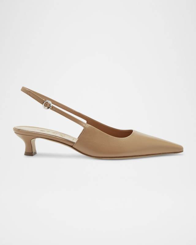 Catrina Leather Kitten-Heel Slingback Pumps